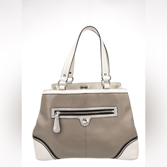 COACH LAURA SPECTATOR KISS LOCK TOTE LEATHER PEBBLE GRAIN HANDBAG F15145 - Picture 1 of 12